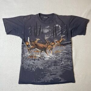 Vintage Gildan Heavyweight Deer Forest Moon Graphic T-Shirt Size L‎